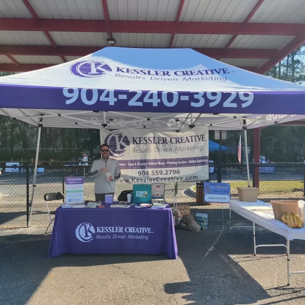 Large custom event tent designed by Kessler Creative for brand visibility