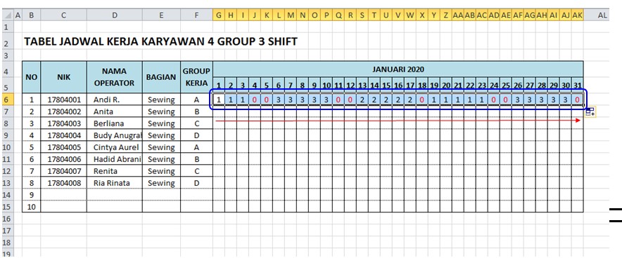 Baiklah kita lanjutkan dengan studi kasus. Cara Membuat Jadwal Kerja Karyawan Dengan Fungsi Vlookup Pada Excel