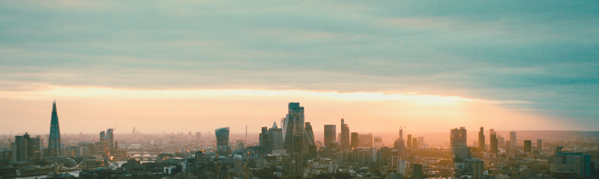 Aerial shot of London at dusk