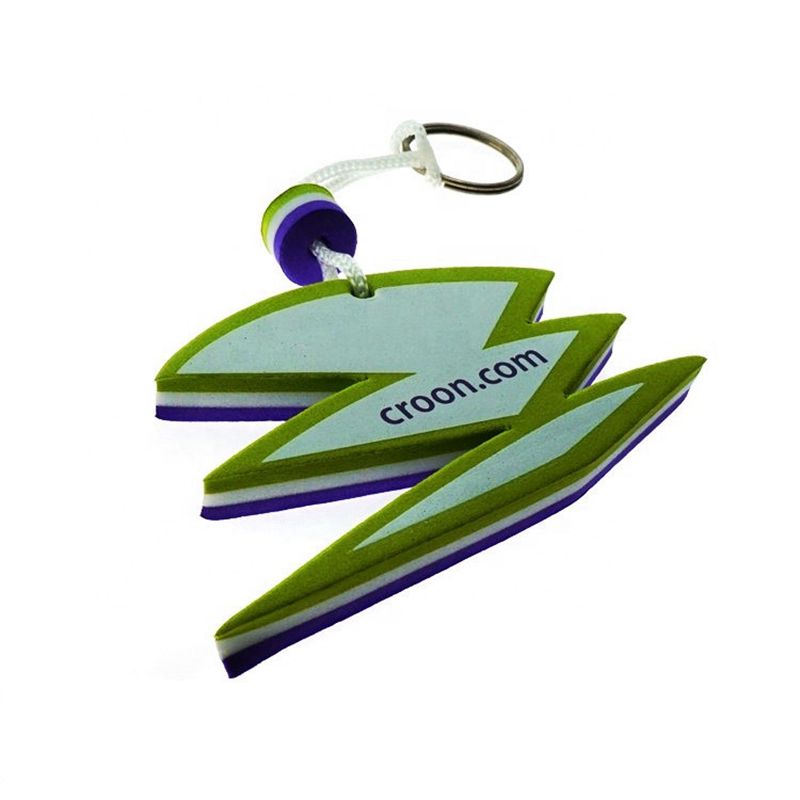 A set of different colored and shaped EVA foam floating keychains, including a red, white, and blue circular one.