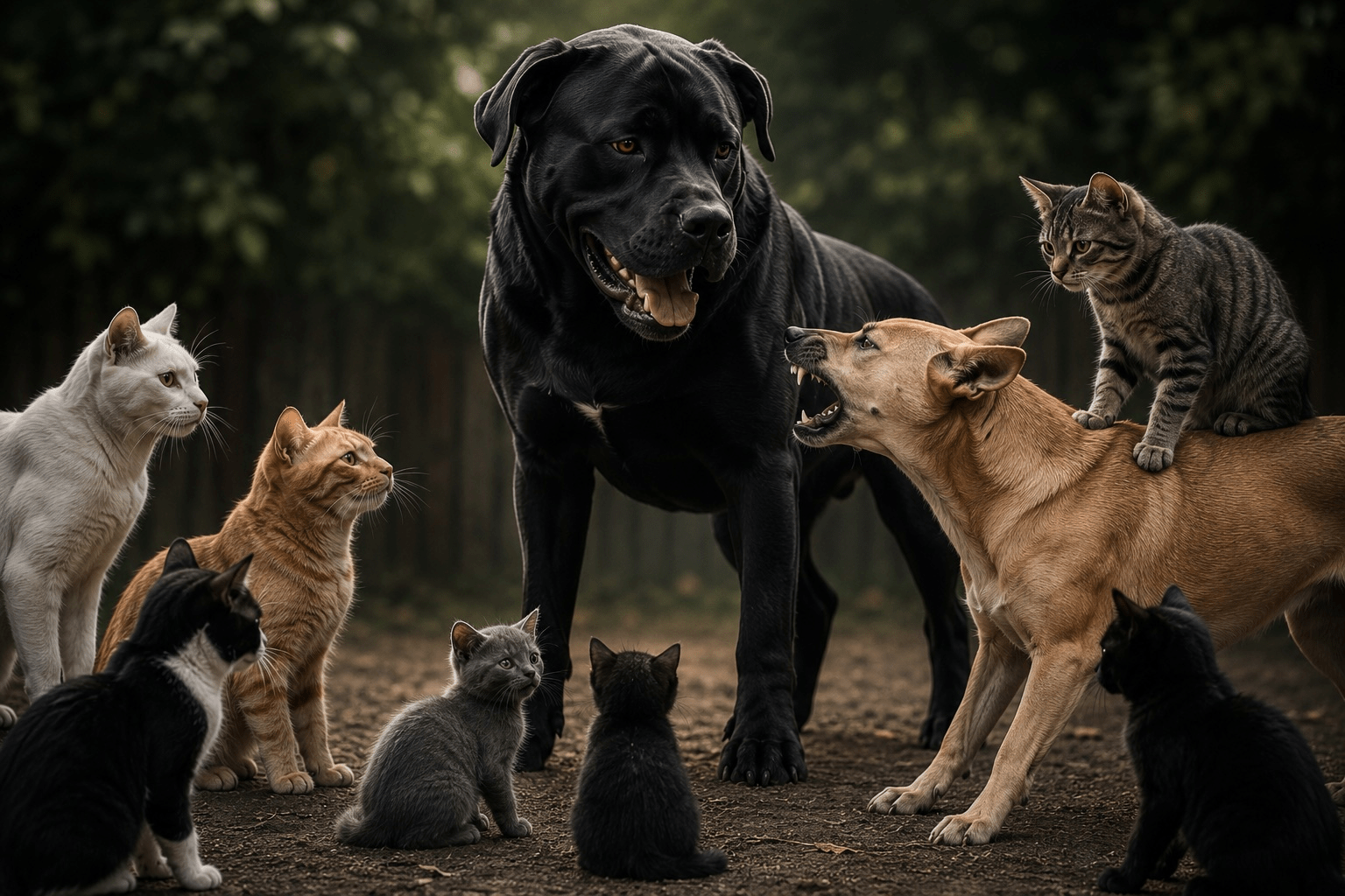 Illustration of a dominant bully surrounded by followers confronting others, symbolizing fear, intimidation, courage, and standing up against bullying.