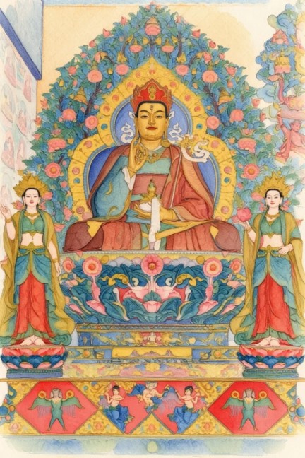 Guru Rinpoche with two Princess