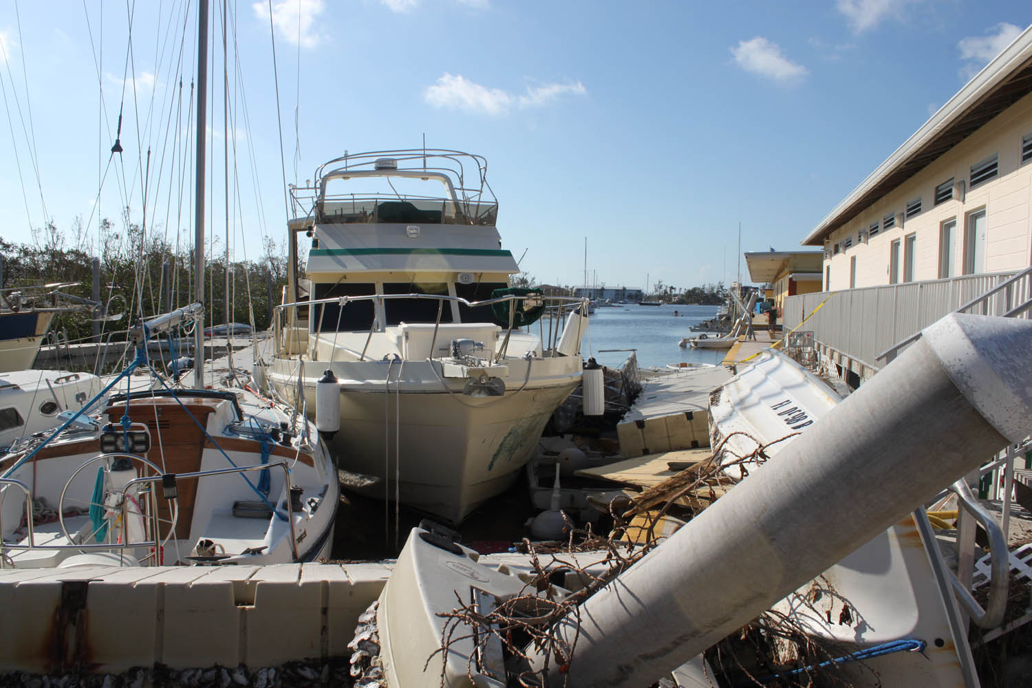 Middle Keys take a wallop - A boat parked on the side of a building - Marina