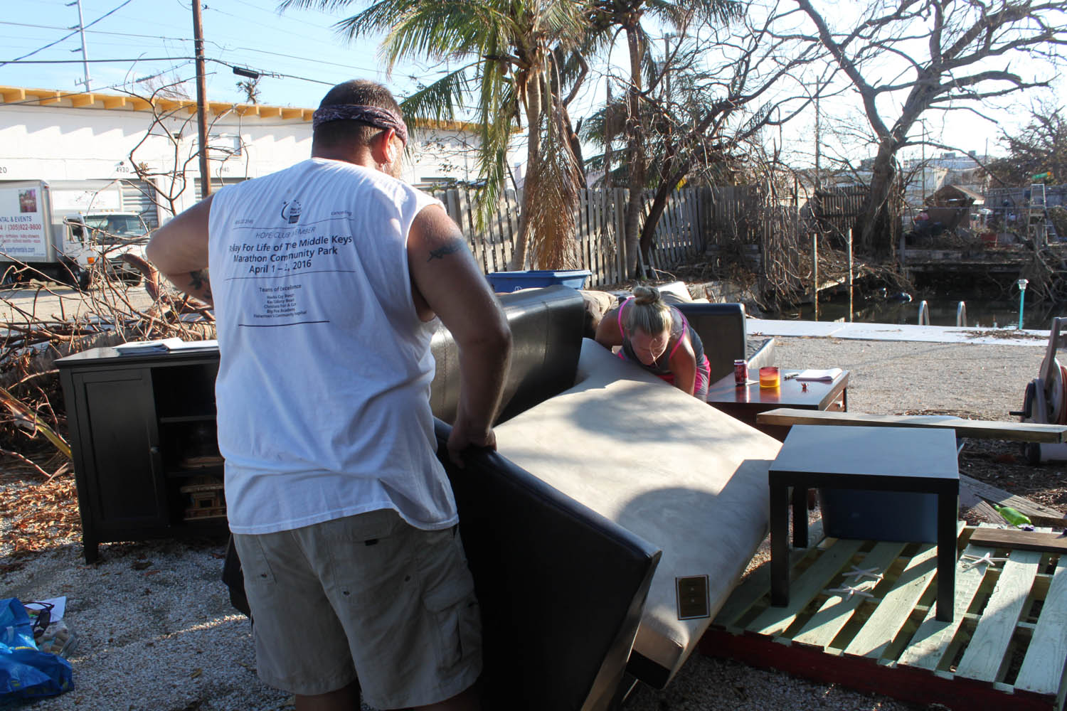 Middle Keys take a wallop - A man standing in front of a picnic table - Car