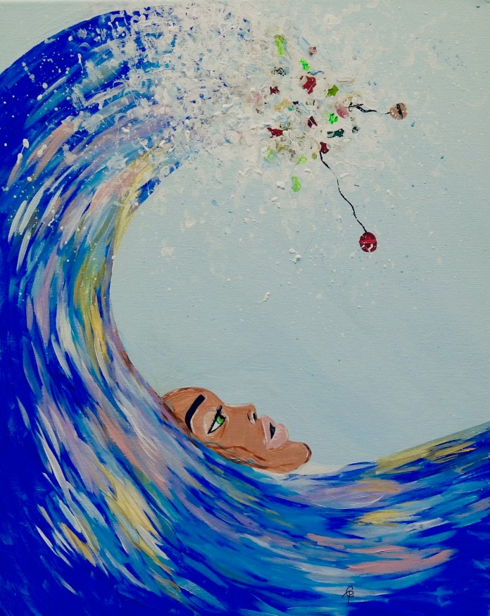 MHS students team up to raise awareness with visual storytelling - A person swimming in the water - Painting