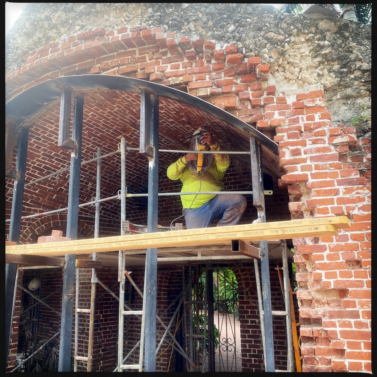 Master bricklayers from Boston recently spent six months restoring the historic brick and mortar at West Martello Tower. LYNNE BENTLEY-KEMP/Key West Garden Club