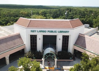 an aerial view of a building with trees in the background
