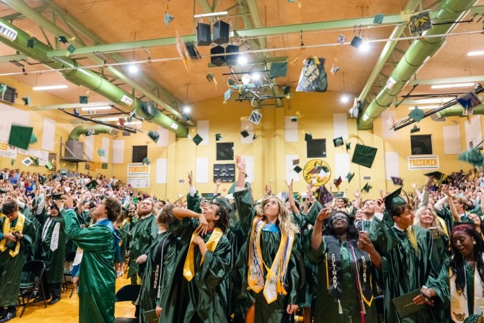 a large group of people in graduation caps and gowns
