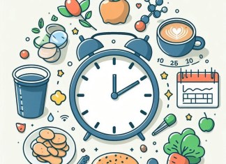 FUNCTIONALLY CAFFEINATED WELLNESS: NUTRITIONAL TIMING IS CRITICAL a clock surrounded by food and drinks