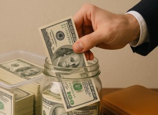 ISLAMORADA COUNCIL FINALIZES SPENDING PLAN FOR 2025-26 a person putting money in a jar