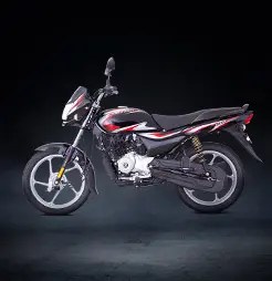 Side view of Bajaj Platina 110 showcasing its sleek design, long seat, and commuter-friendly build