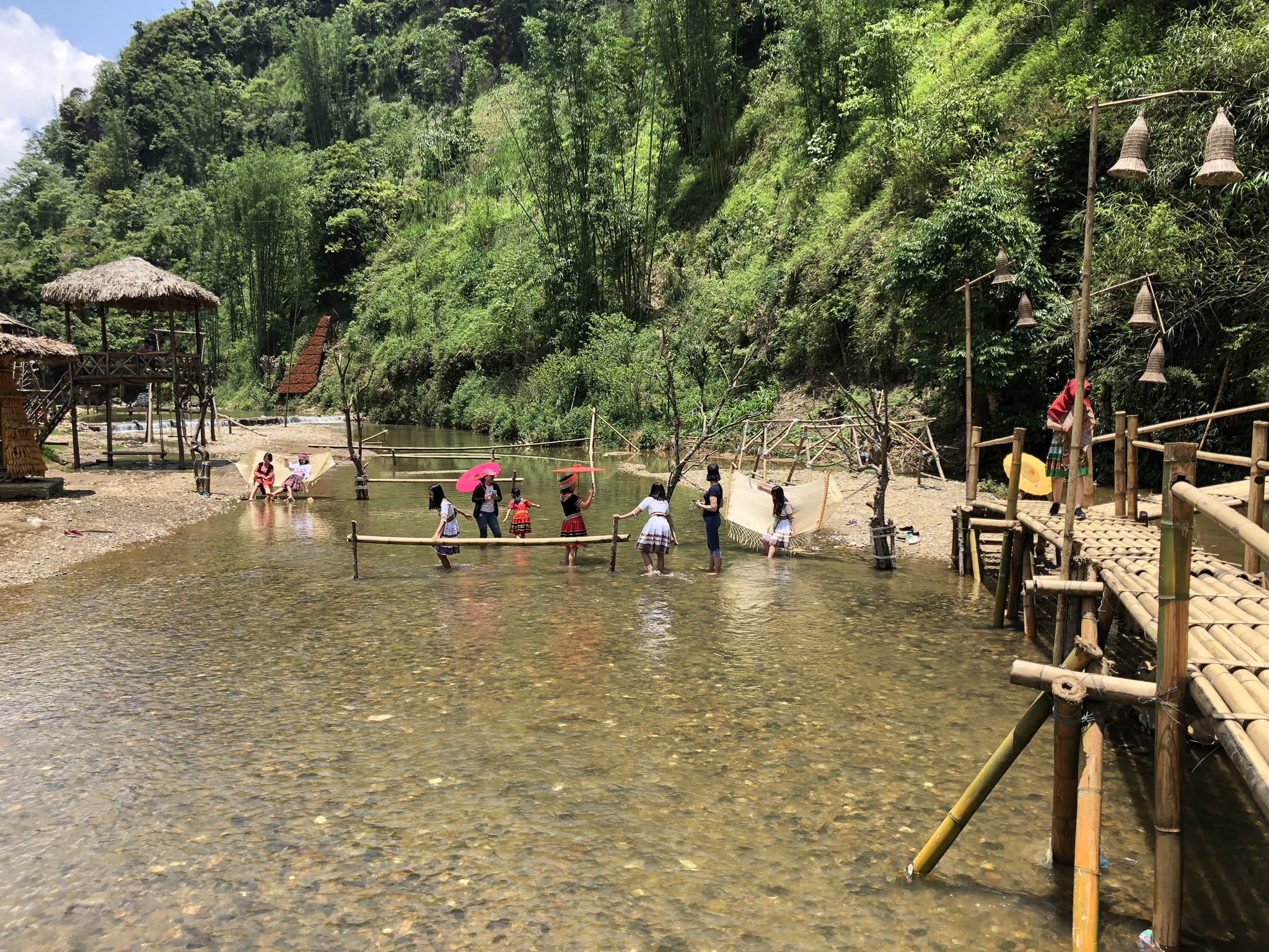 Playing in the river, Cat Cat Village