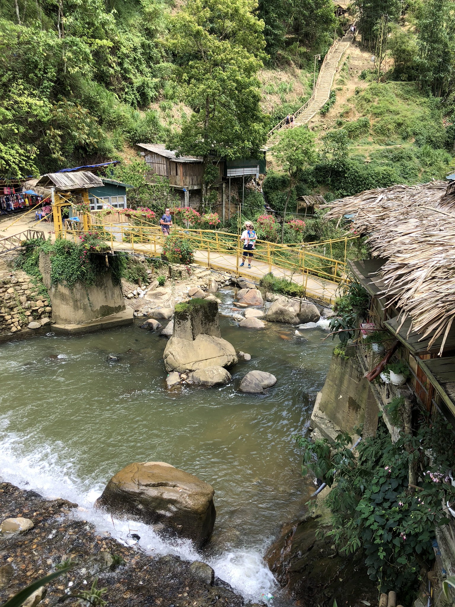 River, water falls, bamboo bridges, Cat Cat Village