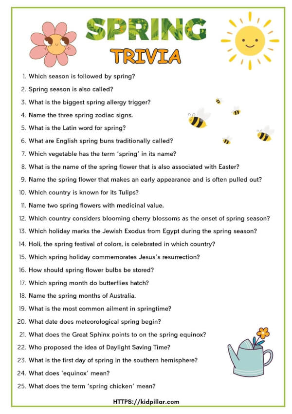 Spring Trivia Checklist