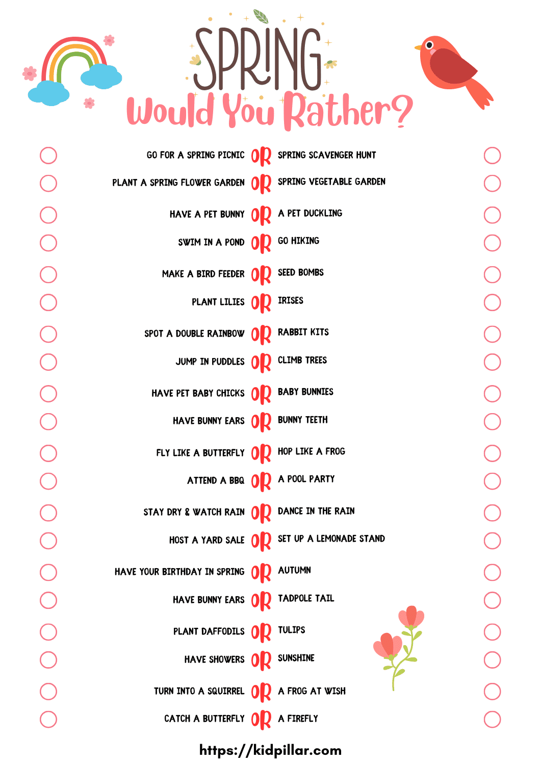 Spring Would You Rather Checklist