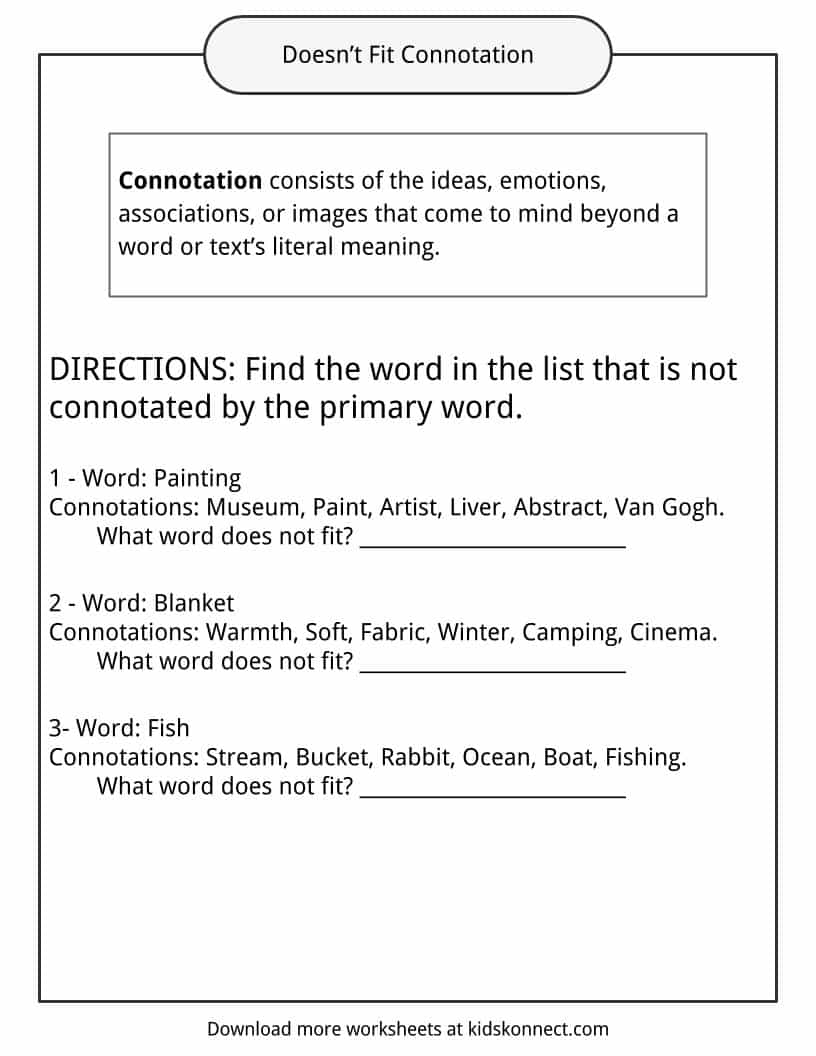 Denotation and connotation worksheet
