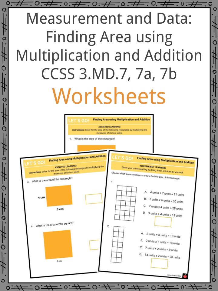 measurement and data finding area using multiplication and addition ccss 3 md 7 7a 7b facts worksheets