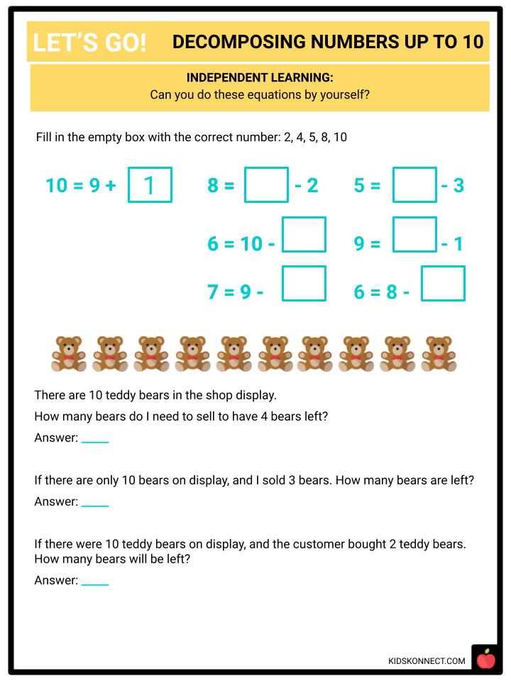 operations and algebraic thinking decompose numbers up to 10 ccss koa3