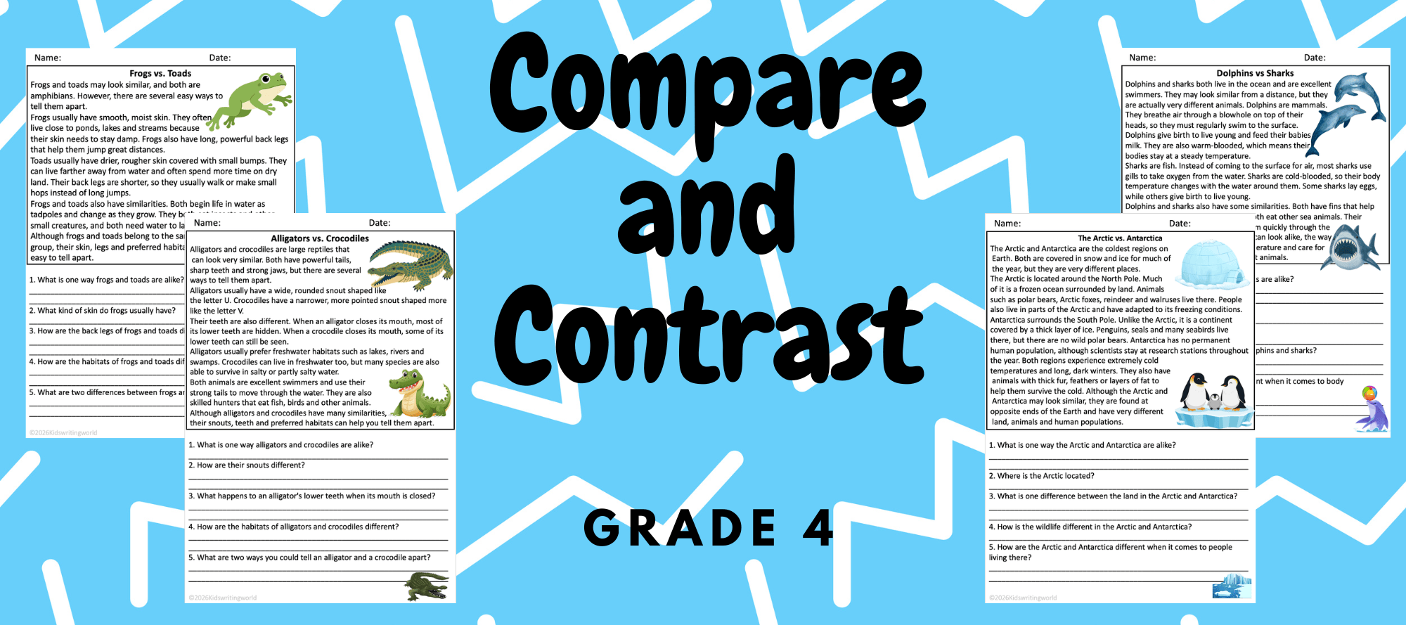 Grade 4 Reading Comprehensin - Compare and Contrast Worksheets