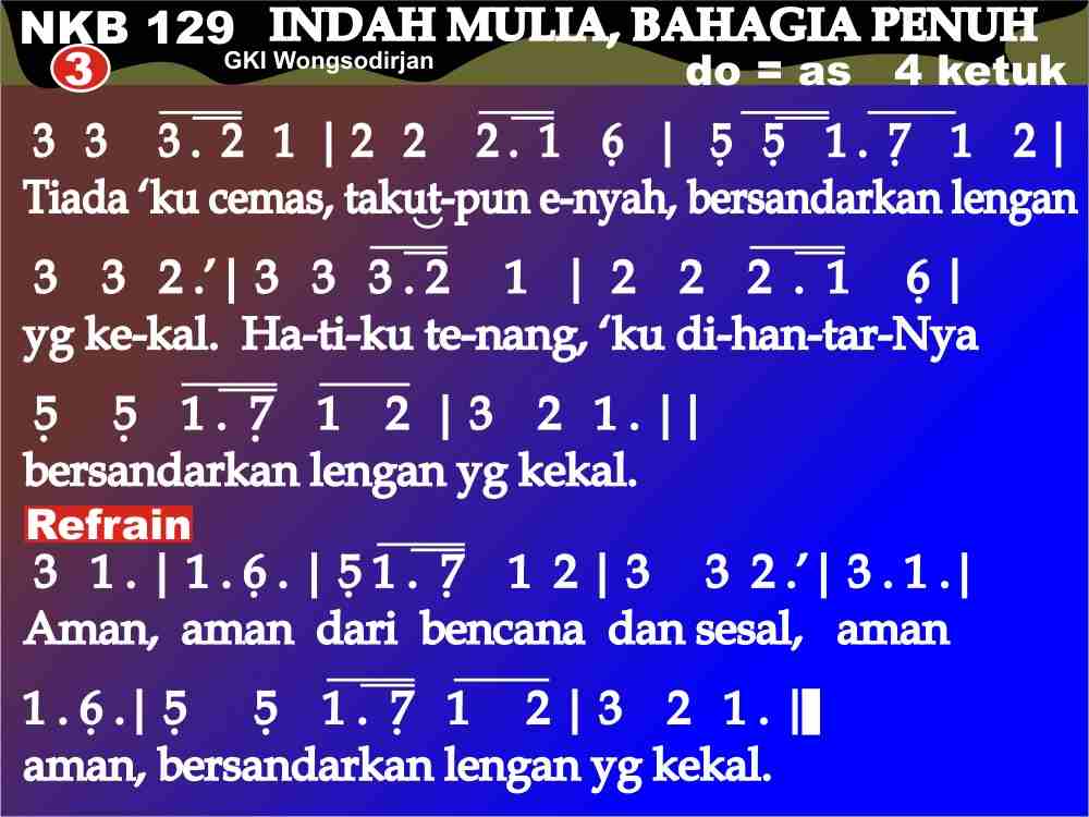 Situs yang berisi tentang kumpulan chord mudah, kunci gitar dasar dan lirik lagu indonesia maupun mancanegara lengkap. KidungOnline.com - NKB 129 INDAH MULIA, BAHAGIA PENUH