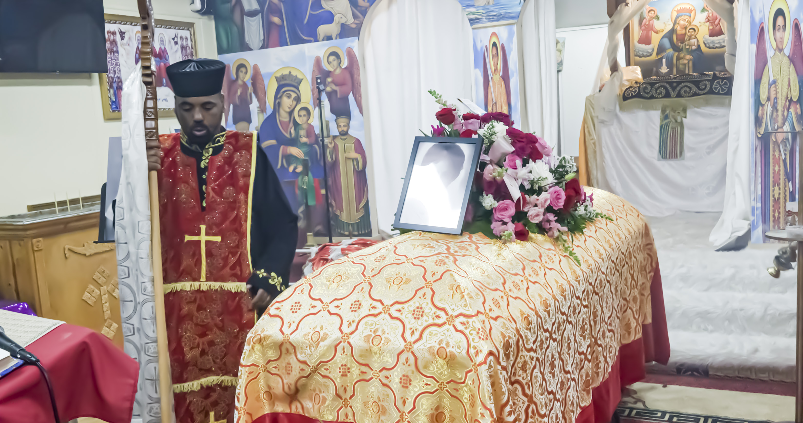 A funeral rites service in the church