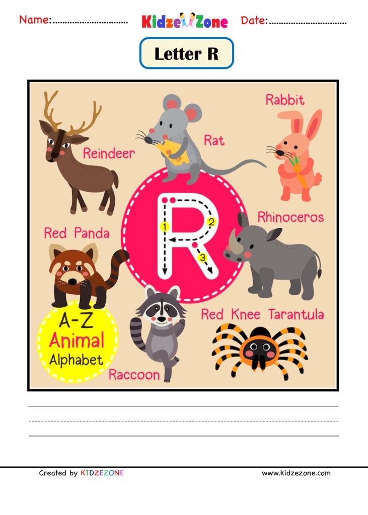 Letter R Animal Card worksheet Kindergarten Letter R Picture Card worksheet