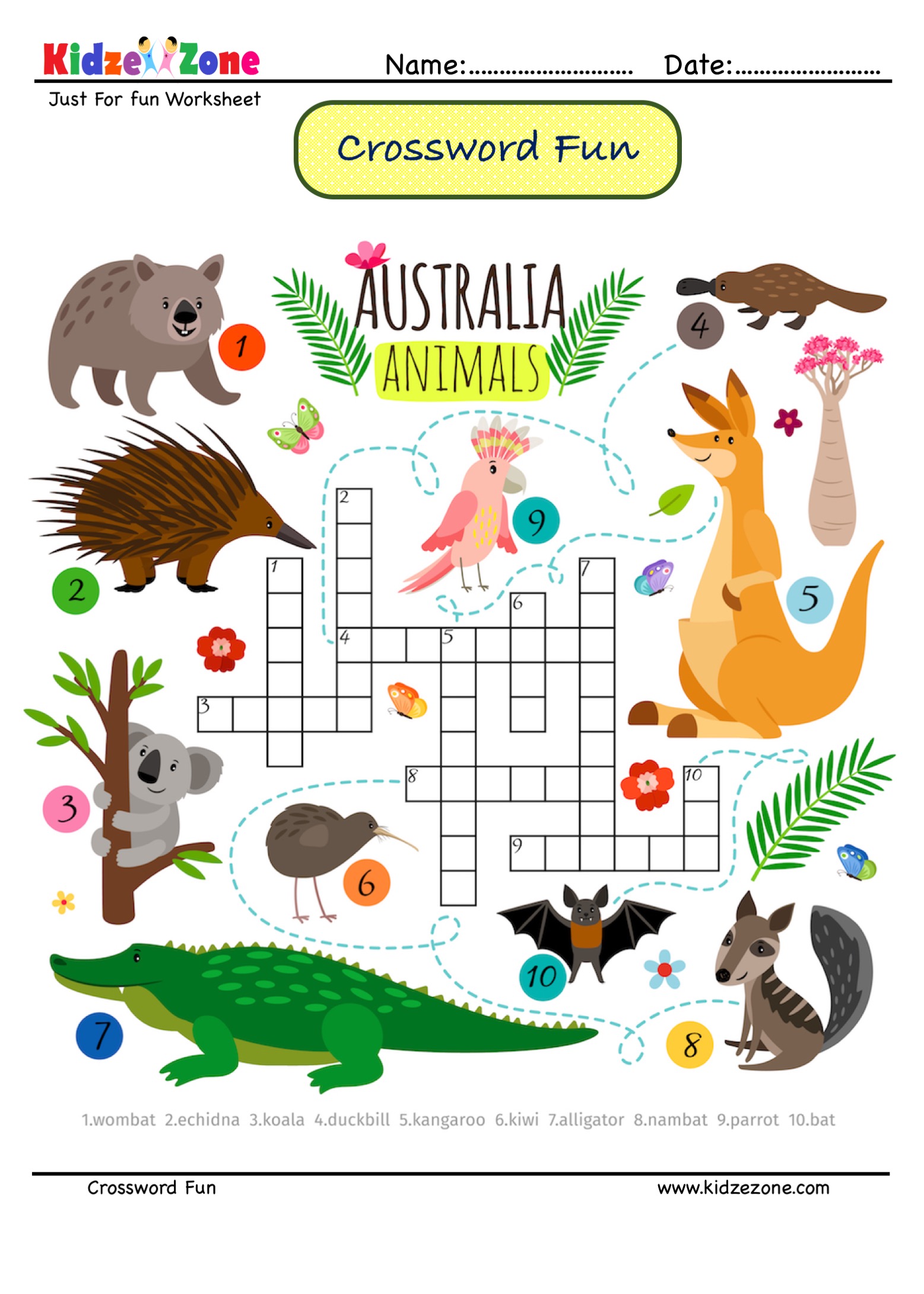 Identify the animals crossword puzzle #3 - kidzezone