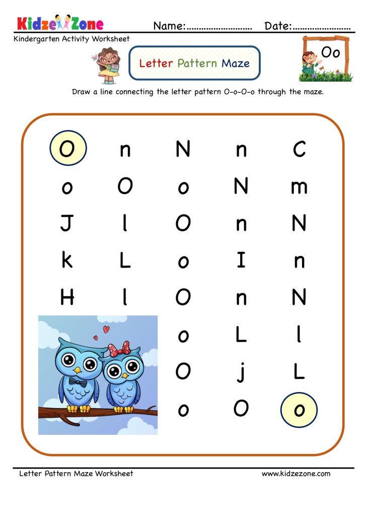 Letter Maze Worksheet for letter O