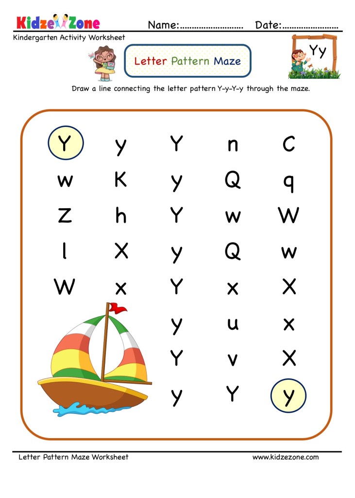 Letter Maze Worksheet for letter Y