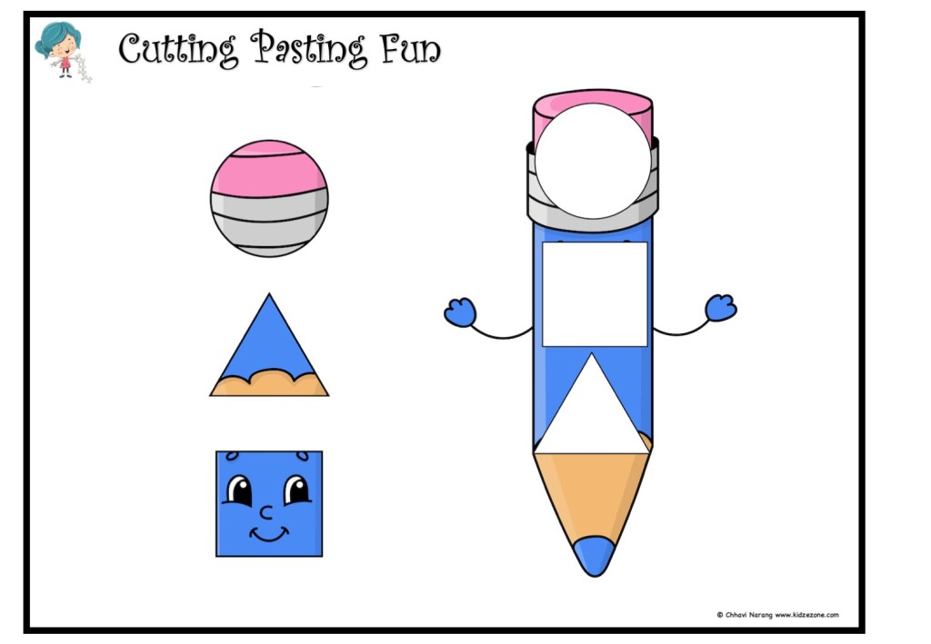 Cutting and Pasting fun with Shapes - Circle, Square and Triangle