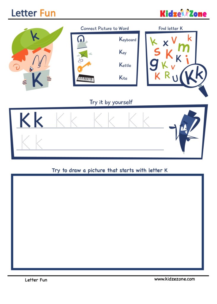 Letter K Super Smart Tracing, Writing, Drawing and Activity Worksheet Letter K Super Smart Tracing, Writing, Drawing and Activity Worksheet
