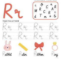 Letter R Tracking Worksheet. Learn words with letter R