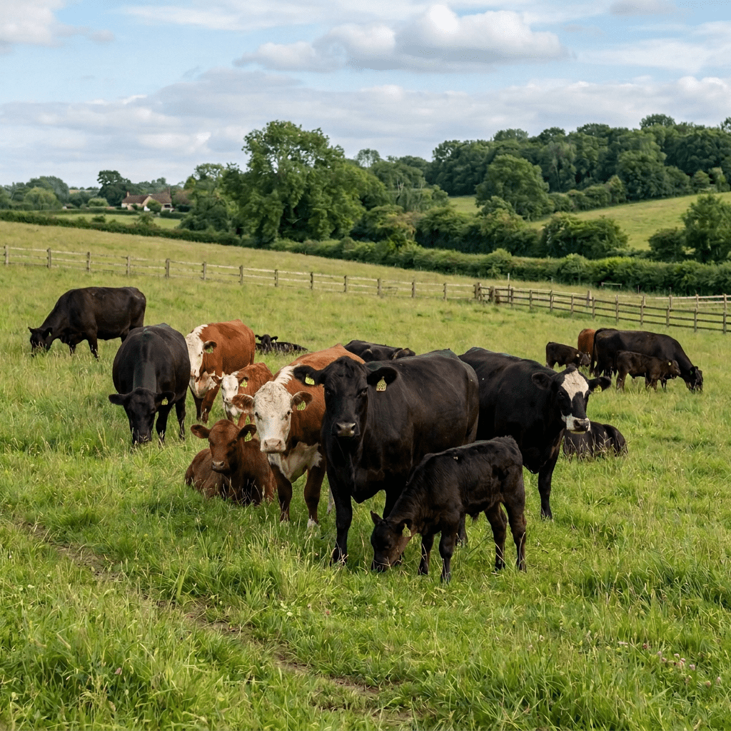 Cows with calves roaming freely around Hare Hill