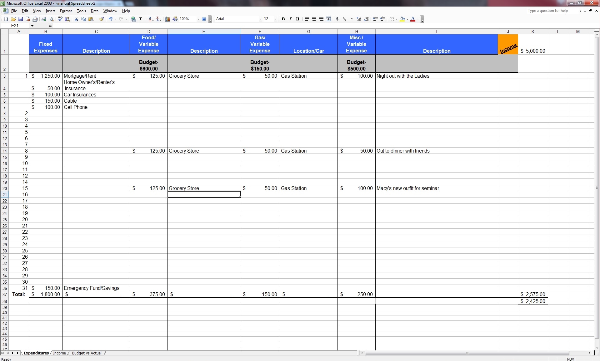 Financial Spreadsheet Example