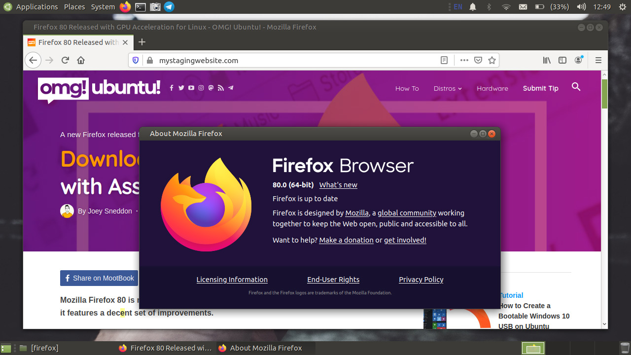 Firefox 80 About Dialog on Linux