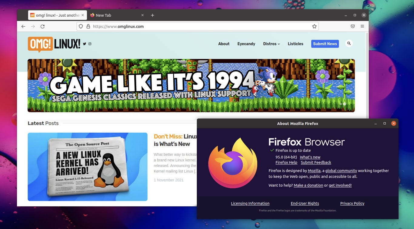 a screenshot of firefox 95