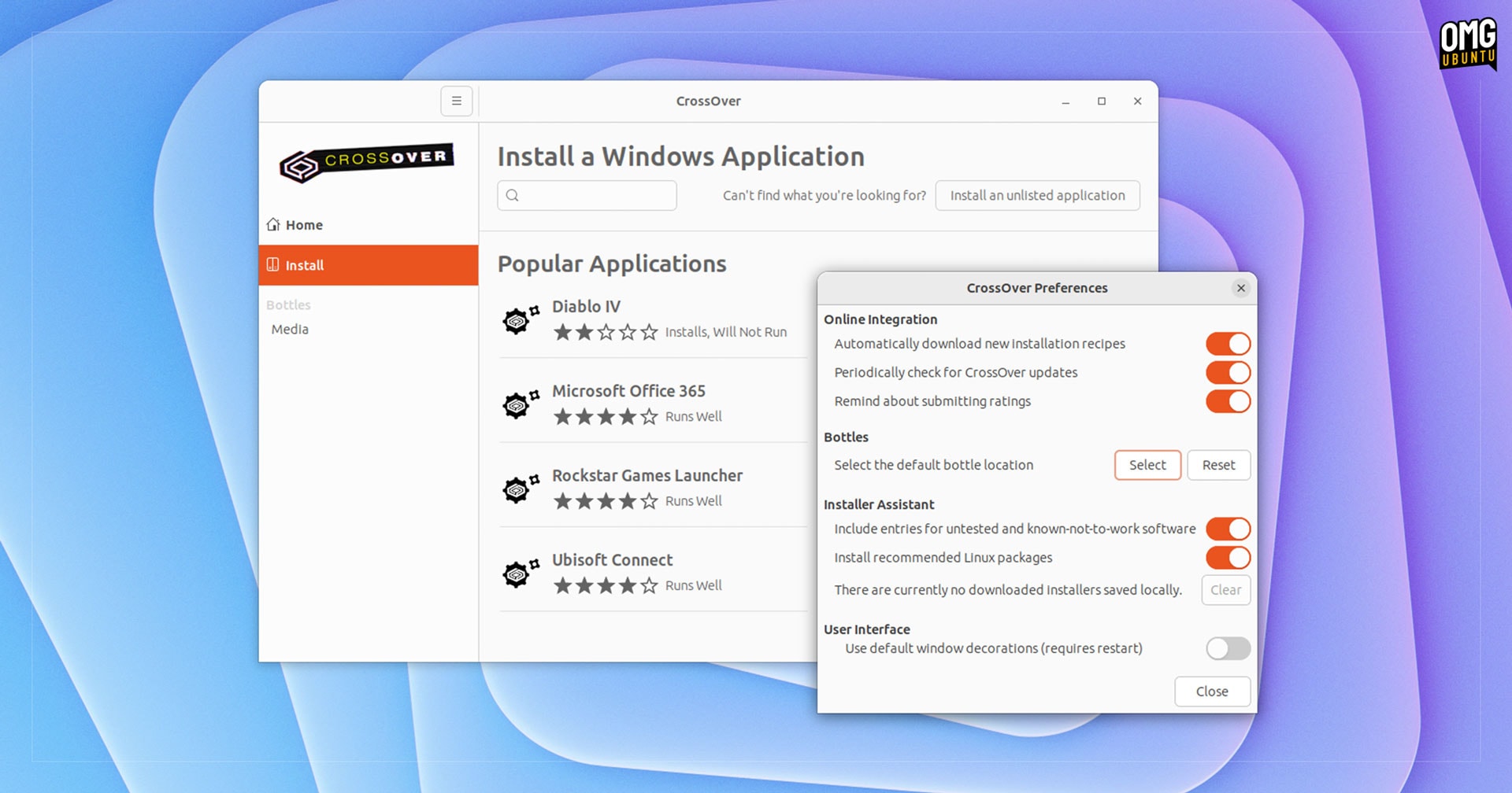 CrossOver software running on Linux