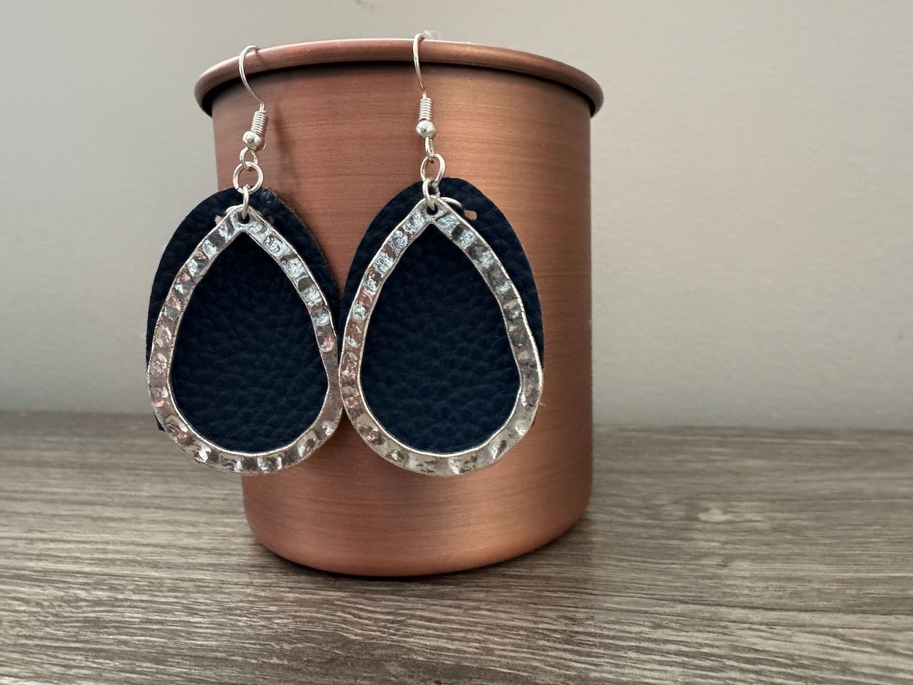 Navy and Silver up-cycled earrings