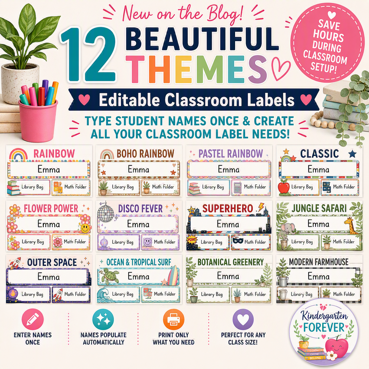 Kindergarten Classroom Labels: The Secret to a Calm, Confident, Organized Classroom in 12 Beautiful Themes