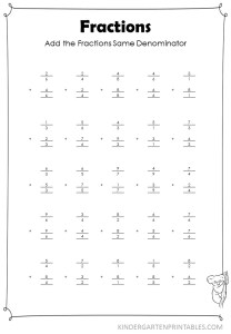 vertical add fractions same denominator worksheet