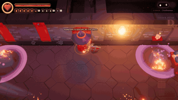 After: the Pyromancer firing magic arrows and fireballs from range