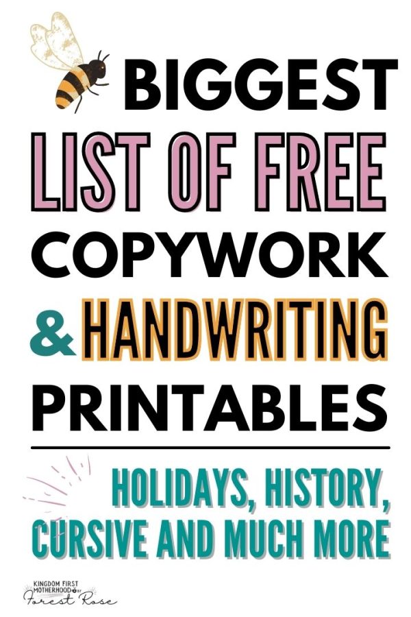 list of free copywork pages and handwriting printables