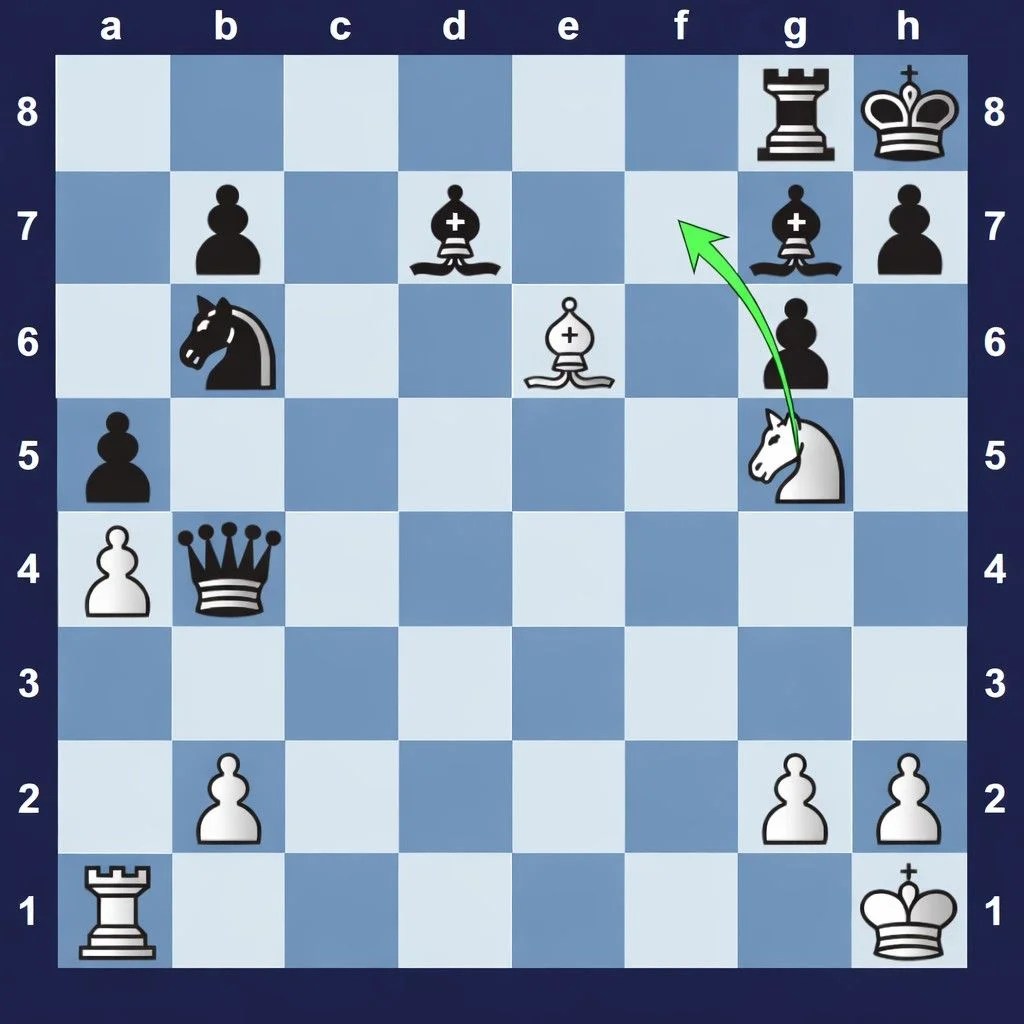 The Knight gives a checkmate to the black king's