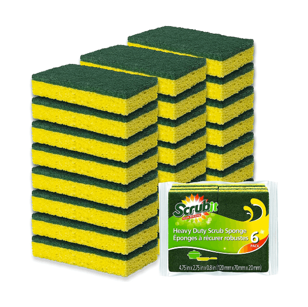 Cleaning Heavy Duty Scrub Sponge by Scrub-it - Scrubbing Sponges Use for Kitchen, Bathroom & More - Yellow -24 Pack-