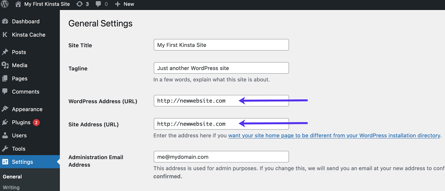 Click on general under the settings button. Fresh Install Redirection Kinsta Wordpress Hosting
