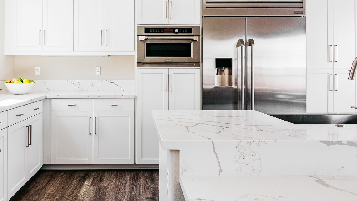 Modern kitchen with white quartz countertop