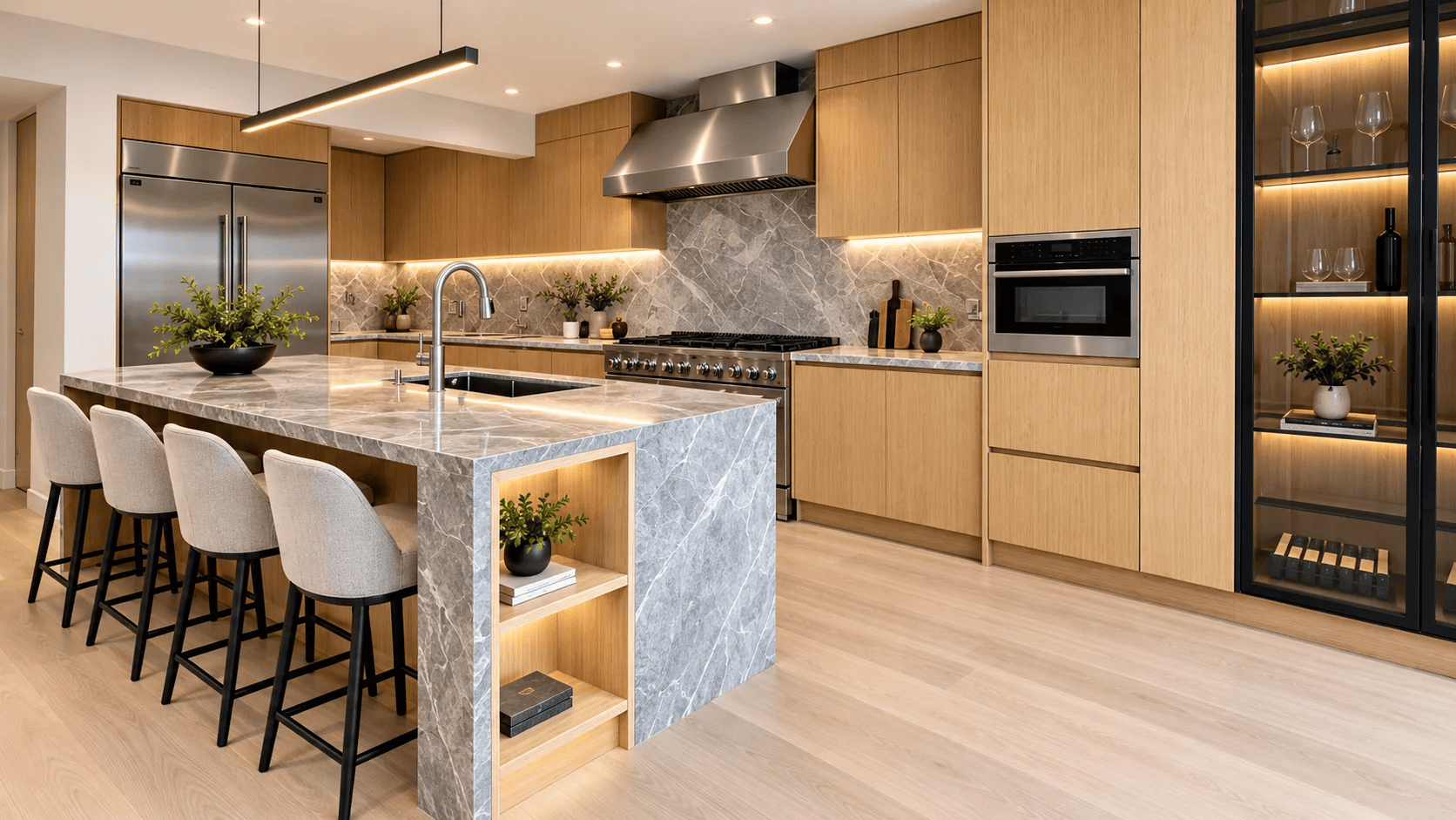 Enhanced presentation based on the Milton cabinetry project; illustrative finishes and staging