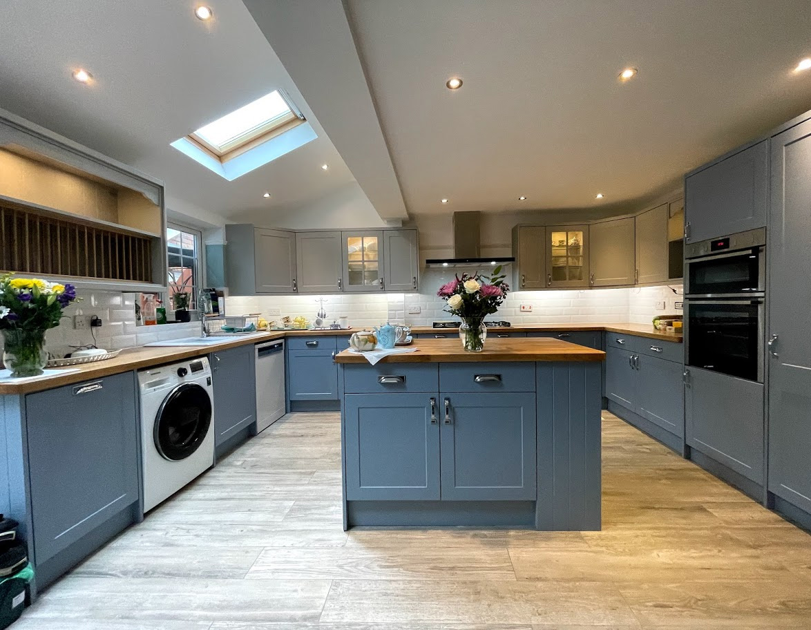 Richmond Style Matt Denim & Matt Pebble Makeover With New Solid Oak Work Surfaces In Hemel