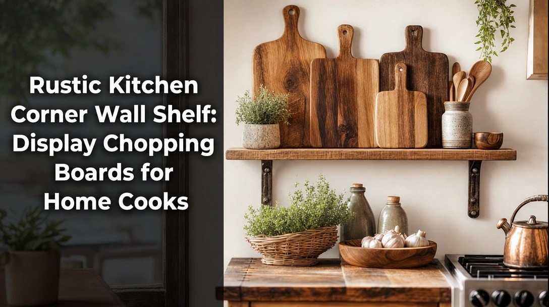 Rustic Kitchen Corner Wall Shelf: Display Chopping Boards for Home Cooks