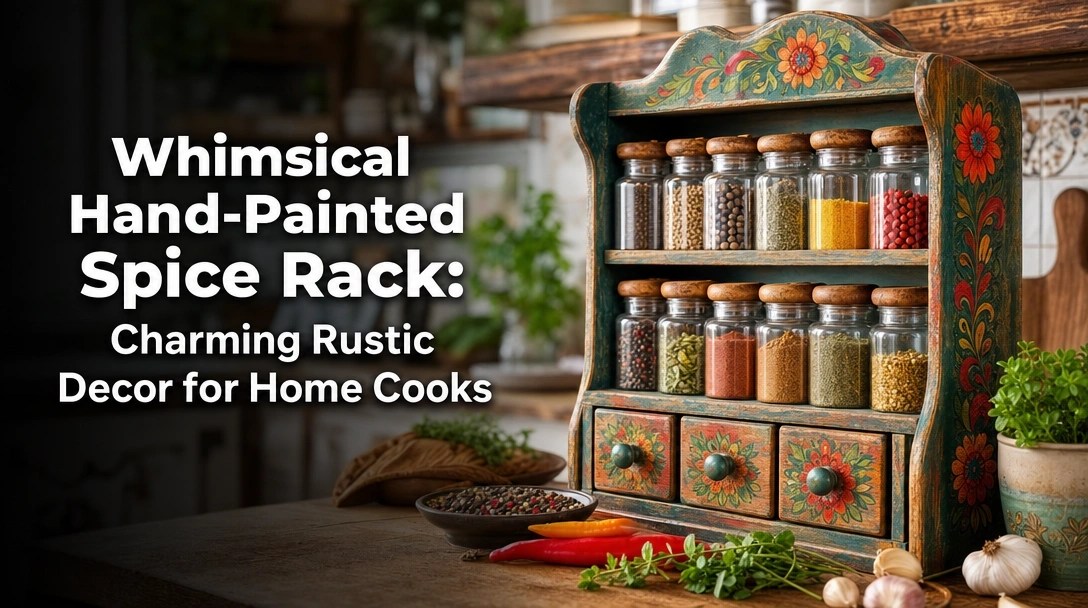 Whimsical Hand-Painted Spice Rack: Charming Rustic Decor for Home Cooks